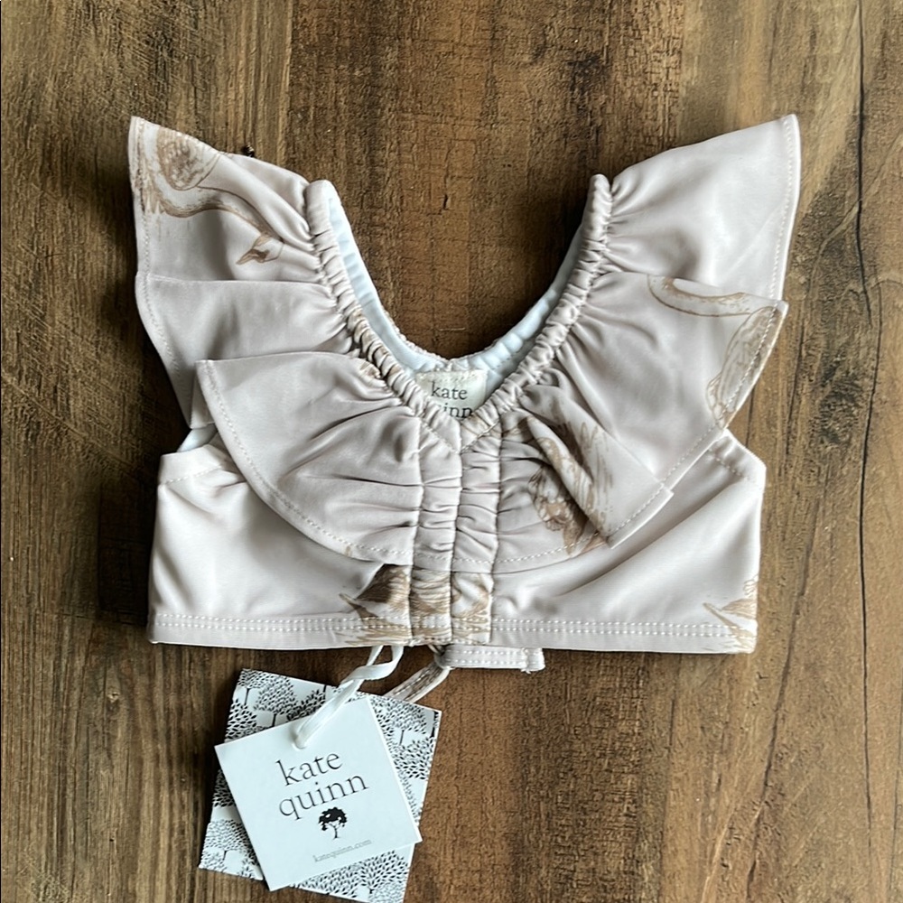 5/$20 Kate Quinn Swan Cream Flutter Sleeve Swim Top with Ruffles 0-3m